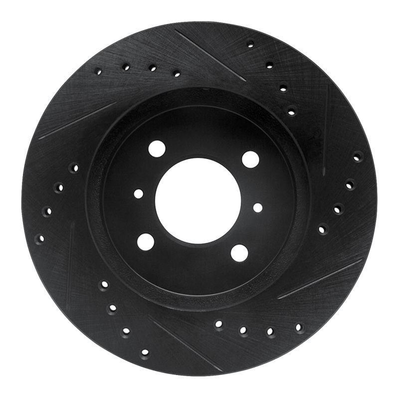 Mitsubishi Mirage Brake Rotor (1) - Front Left - R1 Concepts - Drilled & Slotted - Black - `98-`07